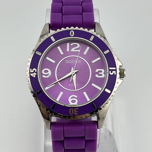 Gossip Watch Women 41mm Silver Case Purple Silicone Band- New Battery - Picture 1 of 9